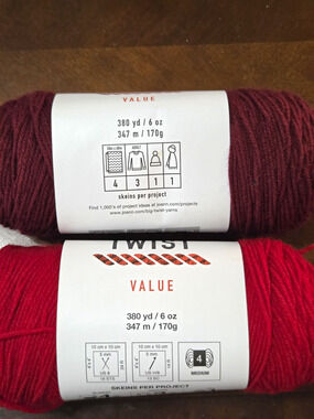 Big Twist Value 100% Acrylic Worsted Weight 4 Yarn Skeins Wine/Deep Red Lot 2